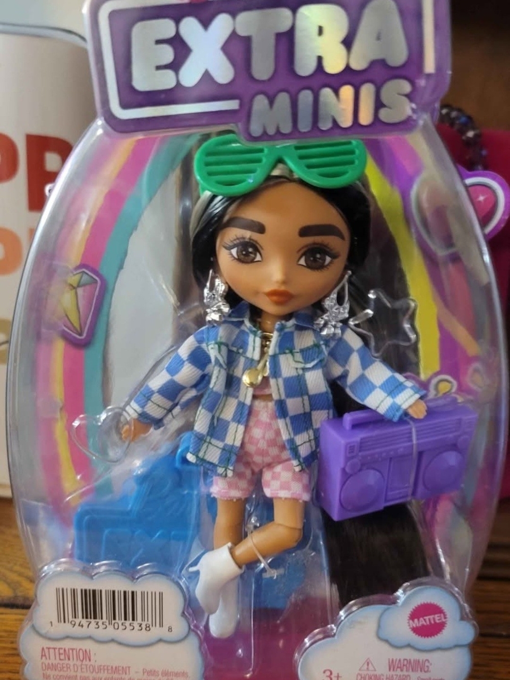Barbie Extra Minis Doll with Green Sunglasses and Purple Boombox